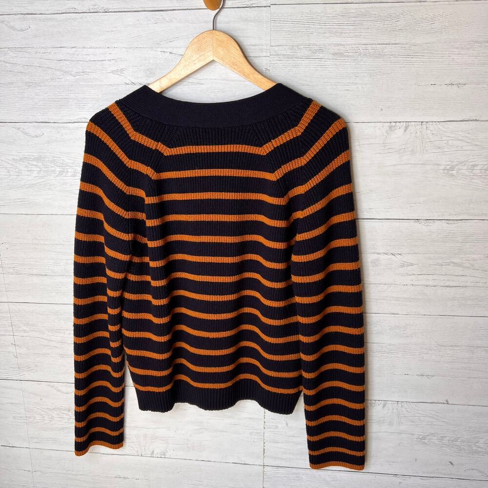 Bobeau Sweater Womens Size Medium Navy & Brown Striped Button Down Academia - Picture 11 of 16